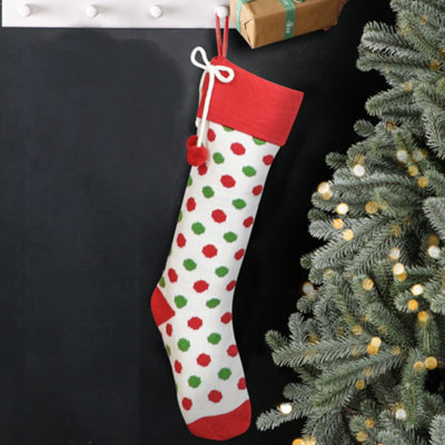 B&Q -  Traditional Knitted White Polka Dot Christmas Gift Bag Christmas Stocking For Kids
