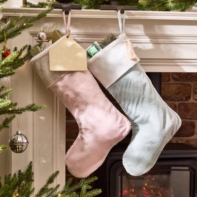 Dibor Set Of 2 Traditional Pink & Light Blue Berkeley Velvet Xmas Gift Decoration Christmas Stocking