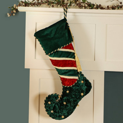 Dibor Set Of 2 Green Jingle Bell Luxury Velvet Xmas Christmas Gift Bag Christmas Stocking For Kids from B&Q
