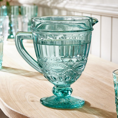 B&Q -  Turquoise Blue Glass Serving Pitcher Jug