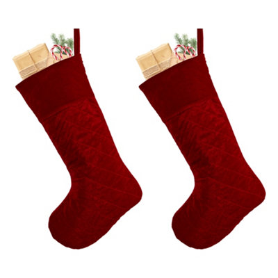 Dibor Set Of 2 Traditional Harrington Quilted Red Velvet Xmas Gift Decoration Christmas Stocking For Kids from B&Q