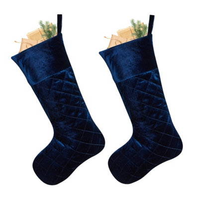 Dibor Set Of 2 Traditional Harrington Quilted Blue Velvet Xmas Gift Decoration Christmas Stocking For Kids from B&Q