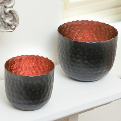 Dibor Set Of 2 Black And Copper Hammered Decoration Centrepiece Décor Tealight Christmas Candle Holder from B&Q