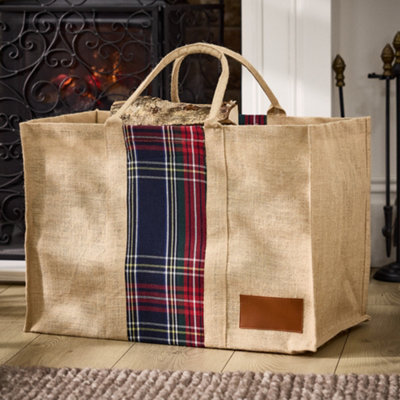 B&Q -  Traditional Tartan Plaid Natural Firewood Log Storage Jute Bag