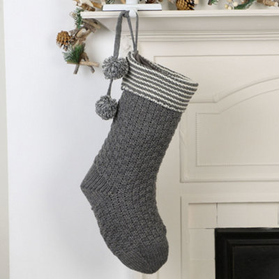 Dibor Set Of 2 Grey Chunky Knit Pom Pom Xmas Gift Decoration Christmas Stocking For Kids from B&Q