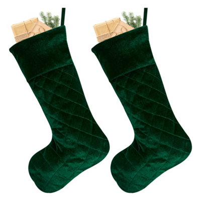 Dibor Set Of 2 Traditional Harrington Quilted Green Velvet Xmas Gift Decoration Christmas Stocking For Kids from B&Q