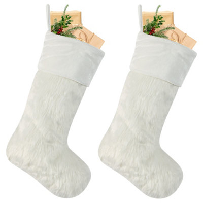 Dibor Set Of 2 Traditional Beresford White Faux Fur Xmas Gift Decoration Christmas Stocking For Kids from B&Q