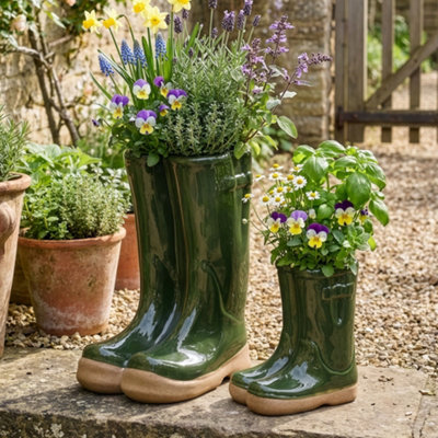 Dibor Small And Large Dark Green Wellington Ceramic Indoor Outdoor Flower Pot Garden Planter from B&Q