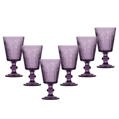 Dibor Set Of 6 Purple Lavender Embossed Drinking Glass Spring Summer Wine Goblets 300Ml from B&Q