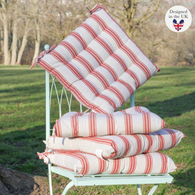 Dibor Unisex Red Set Of 4 Traditional Striped Chair Seat Pad Garden Furniture Cushions L40cm X W40cm | : 40 Cm X 40 Cm - Image 2