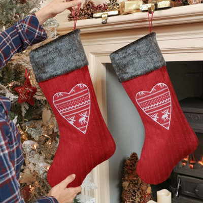 Dibor Set Of 2 Nordic Heart Xmas Gift Decoration Christmas Stocking For Kids from B&Q
