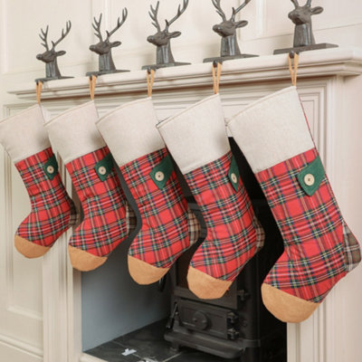 Dibor Set Of 5 Country Tartan Xmas Christmas Gift Bag Christmas Stocking For Kids from B&Q