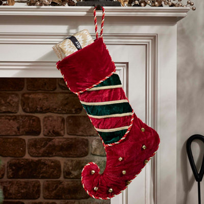 Dibor Red Jingle Bell Velvet Xmas Gift Decoration Christmas Stocking For Kids from B&Q