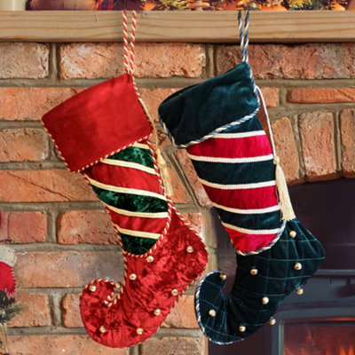 Dibor Pack Of 2 Luxury Velvet Jingle Bell Xmas Gift Decoration Christmas Stocking For Kids from B&Q
