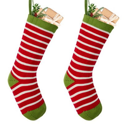 Dibor Set Of 2 Traditional Candy Stripe Knitted Xmas Gift Decoration Christmas Stocking For Kids from B&Q