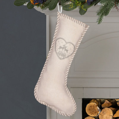 B&Q -  Grey Piped Chambray Xmas Gift Decoration Christmas Stocking For Kids