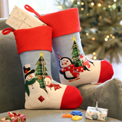 Dibor Pack Of 2 Snowmen & Penguin Children's Xmas Christmas Gift Bag Christmas Stocking For Kids from B&Q