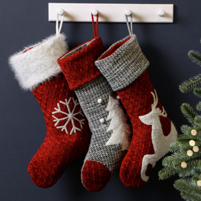 Dibor Pack Of 3 Knitted Traditional Xmas Gift Decoration Christmas Stocking For Kids from B&Q