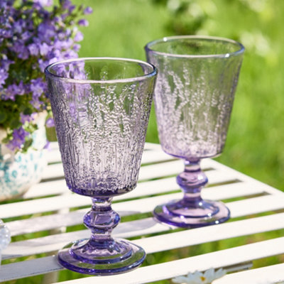 Dibor Set Of 4 Purple Lavender Embossed Drinking Glass Spring Summer Wine Goblets 300Ml from B&Q