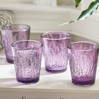 Dibor Set Of 4 Vintage Luxury Lavender Spring Summer Embossed Drinking Glass Tumblers 260Ml from B&Q