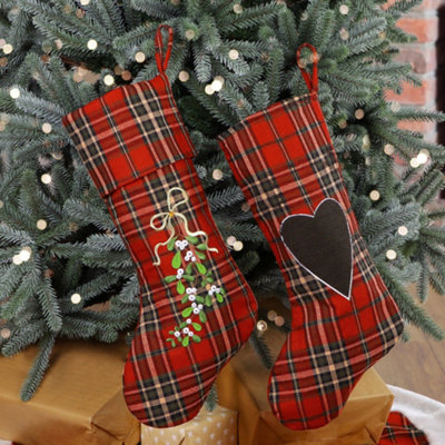Dibor Pack Of 2 Highland Tartan Xmas Christmas Gift Bag Christmas Stocking For Kids from B&Q