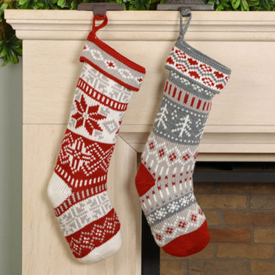Dibor Pack Of 2 Fair Isle Nostalgia Knit Xmas Gift Decoration Christmas Stocking For Kids from B&Q