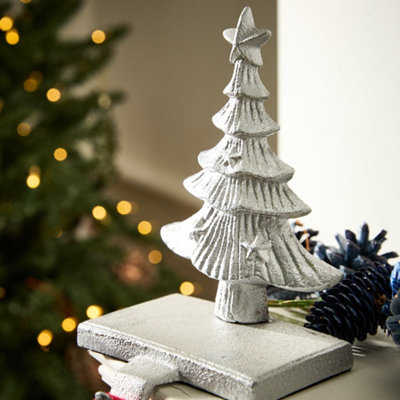 Dibor Set Of 2 Cast Iron Silver Decorative Stocking Hook Fireplace Stocking Holder Christmas Stocking Holders