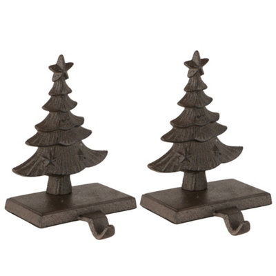 Dibor Set Of 2 Antique Brown Christmas Tree Decorative Stocking Hook Fireplace Stocking Holder Christmas Stocking Holders