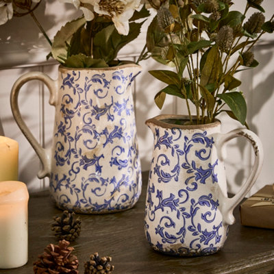 Dibor Set Of 2 Vintage Luxury Solene Blue Botanical Home Decor Pitcher Jug from B&Q