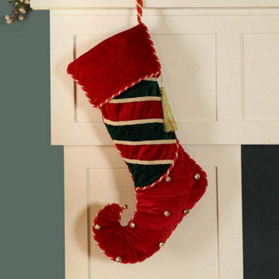 Dibor Set Of 2 Red Jingle Bell Velvet Xmas Gift Decoration Christmas Stocking For Kids from B&Q