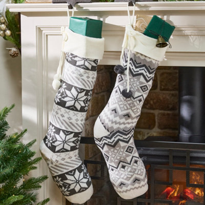 Dibor Pack Of 2 Zig Zag And Snowflake Xmas Gift Decoration Christmas Stocking For Kids from B&Q