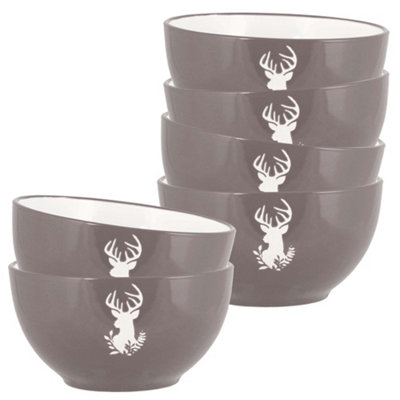 Dibor Set Of 6 Grey Stag Stoneware Christmas Crockery Dinner Soup Bowls Dia14.5Cm from B&Q