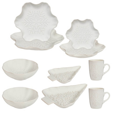Dibor 10 Piece White Snowflake Christmas Dinner Set For 2 Person from B&Q