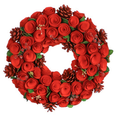 Dibor 35Cm Red Crimson Rose Door Xmas Festive Decor Front Door Wreath Christmas Wreath from B&Q