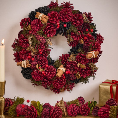 Dibor Cinnamon Pinecone 36Cm Christmas Wreath And 1.05M Garland For Front Door Décor from B&Q