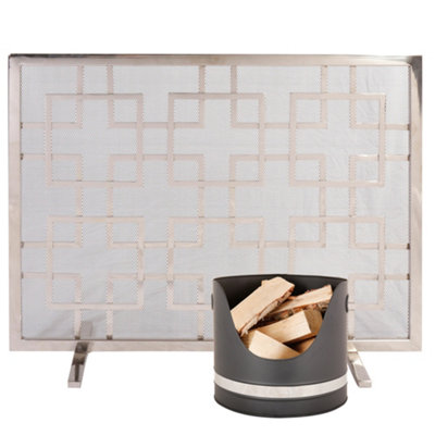 Dibor Black And Nickel CoalLogKindling Bucket With Mosaic Style Firescreen from B&Q