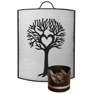 Dibor Black And Nickel CoalLogKindling Bucket With Tree Fireguard from B&Q