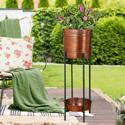 B&Q -  Copper And Green Indoor Outdoor Garden Planter With Stand And Tray (Dia) 26Cm(H) 84Cm