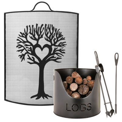 Dibor Traditional Stag Fire Screen Fireguard H68Cm X W53Cm With Country Logs Bucket With Poker And Tongs from B&Q
