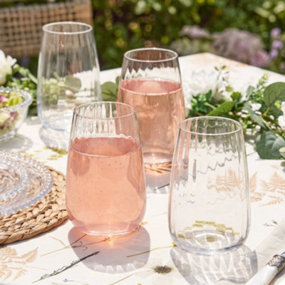 Dibor Set Of 4 Ribbed Vintage Highball Glasses Tumblers Spring Summer Wine Goblets 650Ml from B&Q