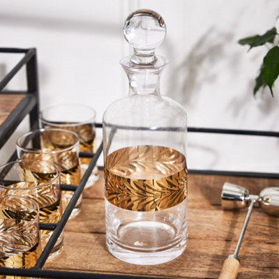 Dibor Traditional Gold Band Embossed Glass Scotch Bourbon Malt Carafe Christmas Glassware Spirit Whisky Decanter Set 1.5L from B&Q