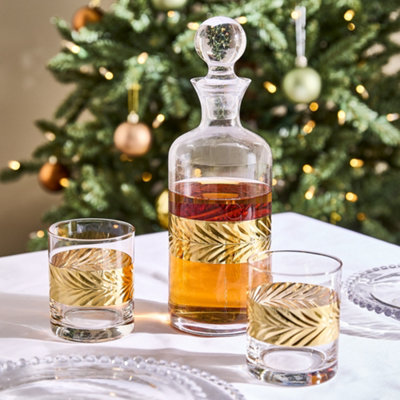Dibor Traditional Wine Decanter Christmas Glassware Whisky Decanter 1.5L With Two Embossed Tumblers 400Ml from B&Q