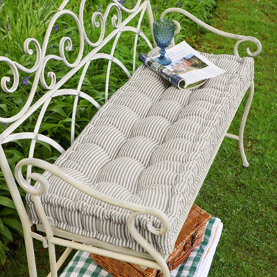 Dibor Unisex Off-White Vintage Style Grey Striped Indoor Bench Pad Cushion L105 X W42cm In | : Large - Image 2