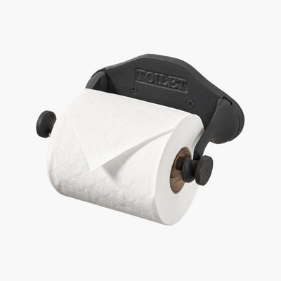 Toilet Roll Holder Wall Mounted Industrial Style Toilet Embossed Cast Iron Black Toilet Paper Holder Wooden from B&Q