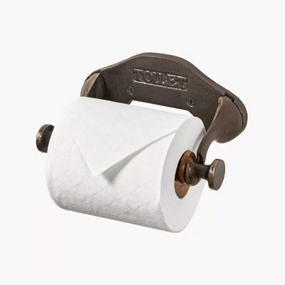 Toilet Roll Holder Wall Mounted Industrial Style Toilet Embossed Cast Iron Toilet Paper Holder Wooden Loop from B&Q