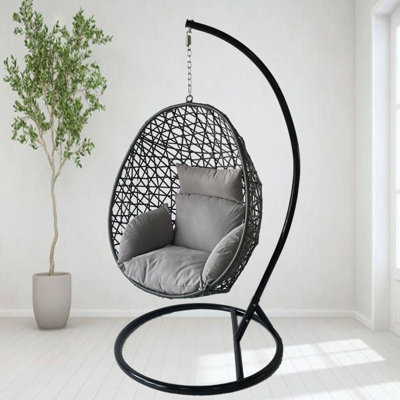 Hortus Grey Hanging Rattan Egg Chair With Cushions from B&Q