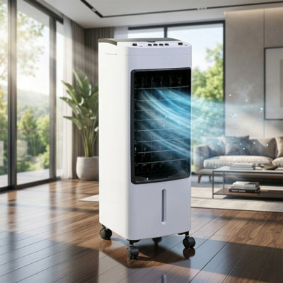 B&Q -  4L Portable Air Cooler Humidifier 65W With 3 Fan Speed3 Mode2 Ice Pack120 Degree Oscillation (White)