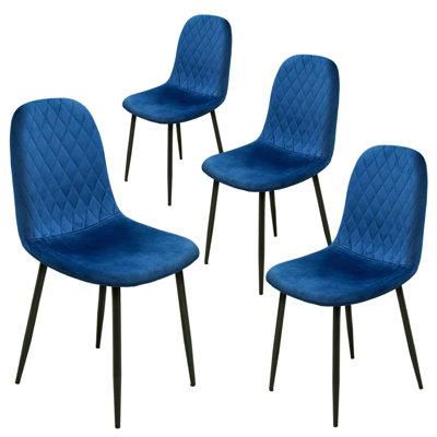 Alivio 4Pc Velvet Dining ChairsErgonomic Upholstered Seat Metal Legs Indoor & Outdoor (BluePack Of 4) from B&Q