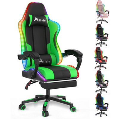 Alivio Wireless App Control Led Gaming Chair With Massage Lumbar Cushion (Green) from B&Q