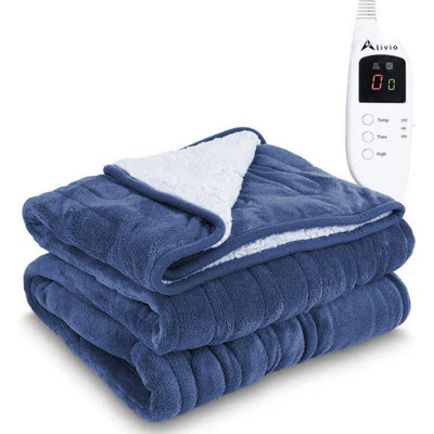 Alivio Electric Heated Blanket With 7 Heat Levels & 9 Timer Modes (Navy Blue) from B&Q